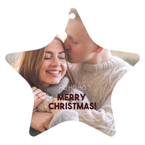 Speciale kerstkaart in de vorm van een kerstster met eigen foto