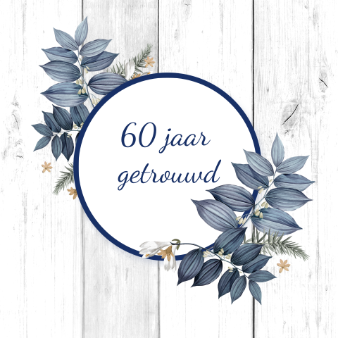 Uitnodiging jubileum 60 jaar met takjes op hout