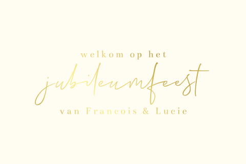 Jubileumkaart met sierlijke tekst in goudfolie
