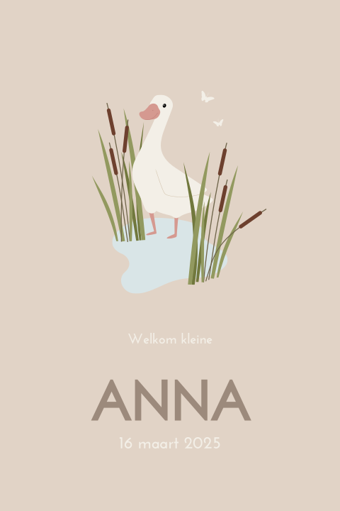 Lief geboortekaartje met gans en ronde hoeken