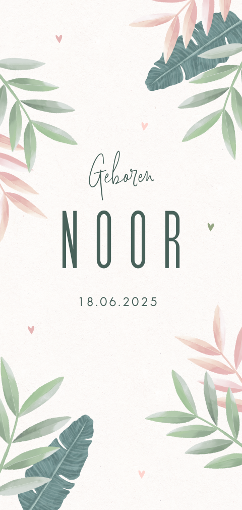 Vrolijk geboortekaartje met palmbladeren