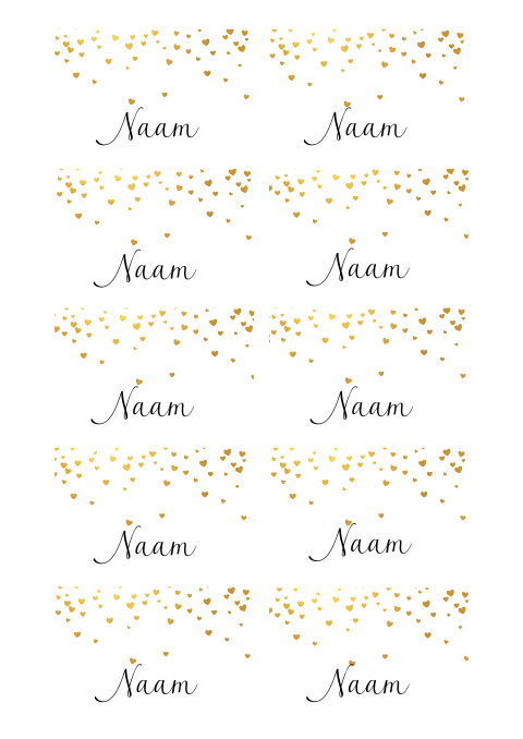 Naamkaartjes rechthoekig met gouden hartjes - 10 stuks