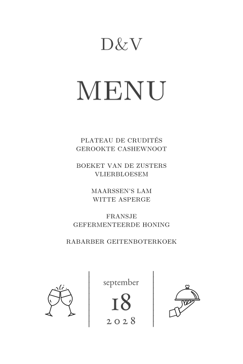 Klassieke menukaart in zwart wit met leuke symbolen