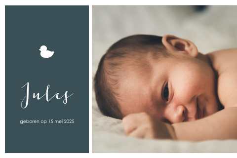 Bedankkaart met een vierkante babyfoto en eendje