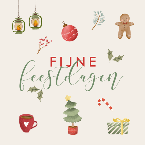 Kerstkaart fijne feestdagen met kerst items