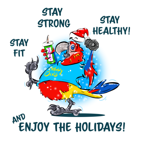 Kerstkaart stay healthy parrot