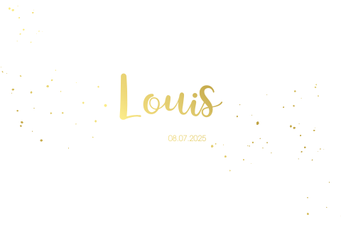 Goudfolie geboortekaart met stipjes en leuke lettertype