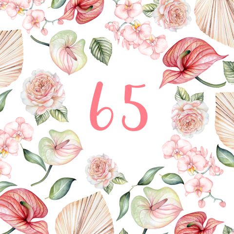 Vrolijke verjaardagsuitnodiging 65e verjaardag met bloemen
