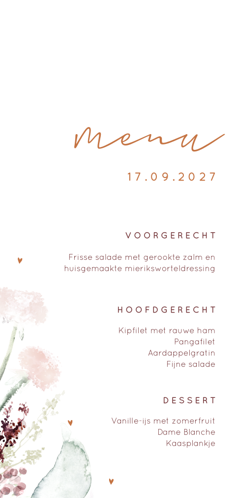 Originele menukaart met watercolour bloemen