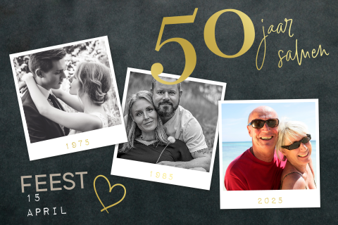 Goudfolie jubileum 50 jaar met polaroid en hartje