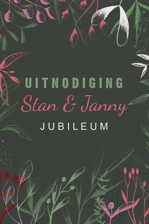 Botanische jubileumfeest uitnodiging met takjes en bloemetjes