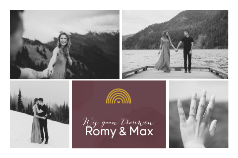 Trouwkaart met fotocollage en regenboog