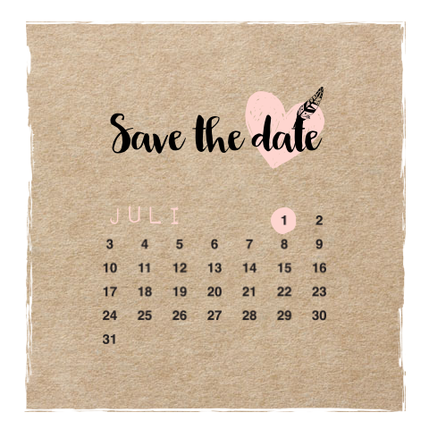 Kraft-look Save the Date kaart met kalender