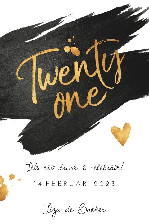 Moderne uitnodiging 21 diner met gouden letters