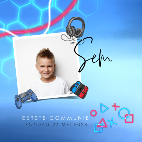 Communiekaartje voor jongen met gaming thema