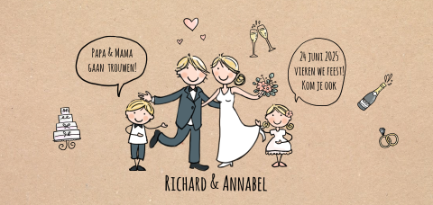 Illustratieve trouwkaart met vrolijk stel