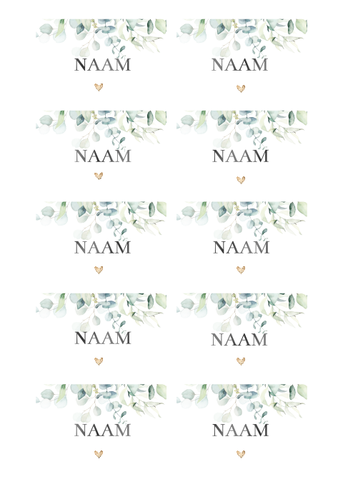 Naamkaartjes met watercolour eucalyptus takjes 