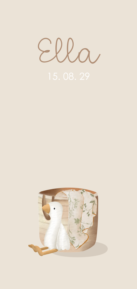 Lief geboortekaartje met gansje en mandje