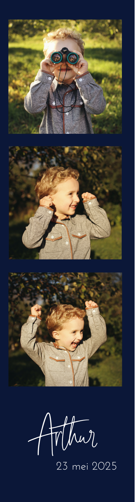 Communie bedankkaart met fotostrip op donkerblauw - Set van 4