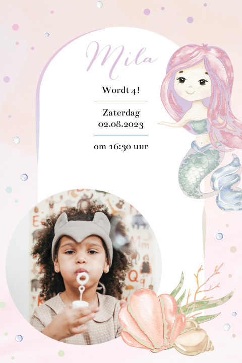 Leuke uitnodiging voor een meisje met zeemeermin en foto