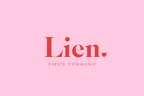 Communiekaart meisje in colorblock thema met roze en rood