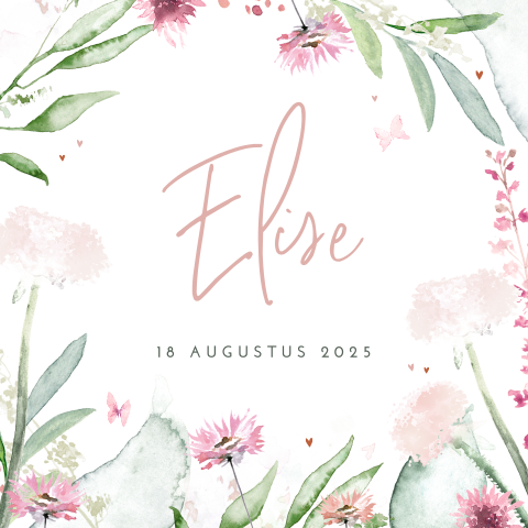 Botanisch geboortekaartje met bloemen van aquarel