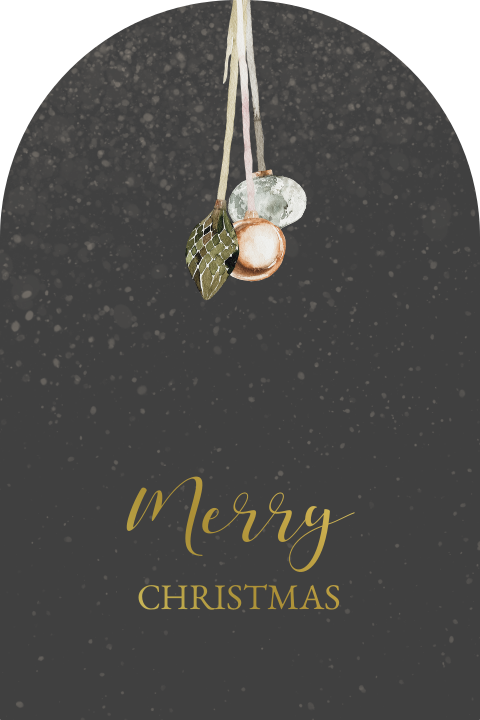 Kerstkaartje in originele vorm met ornamentjes en goudfolie