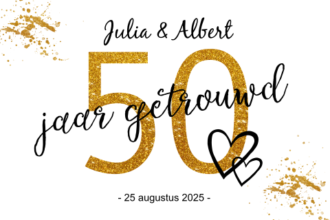 Hippe jubileumkaart 50 jaar getrouwd met goudkleurige accenten