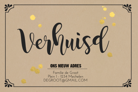 Verhuiskaart met zwarte teksten op kraftlook achtergrond