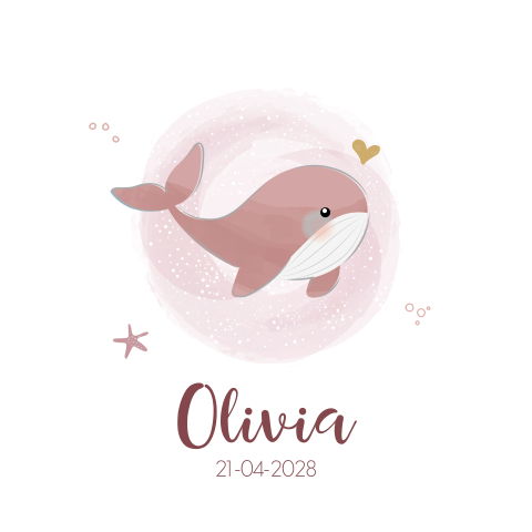 Geboortekaartje voor meisje met roze walvis