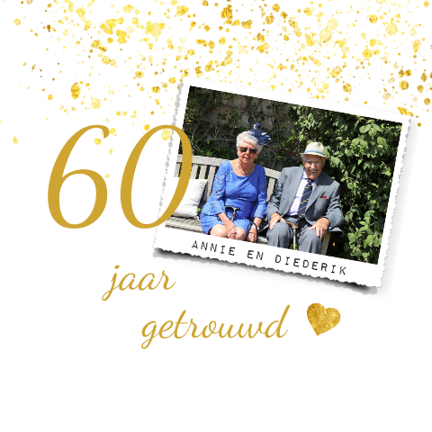 Jubileum kaart 60 jaar met foto, hartje en spetters