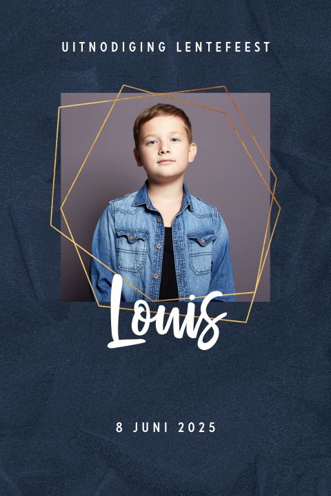 Uitnodiging lentefeest met foto en geometrische lijnen