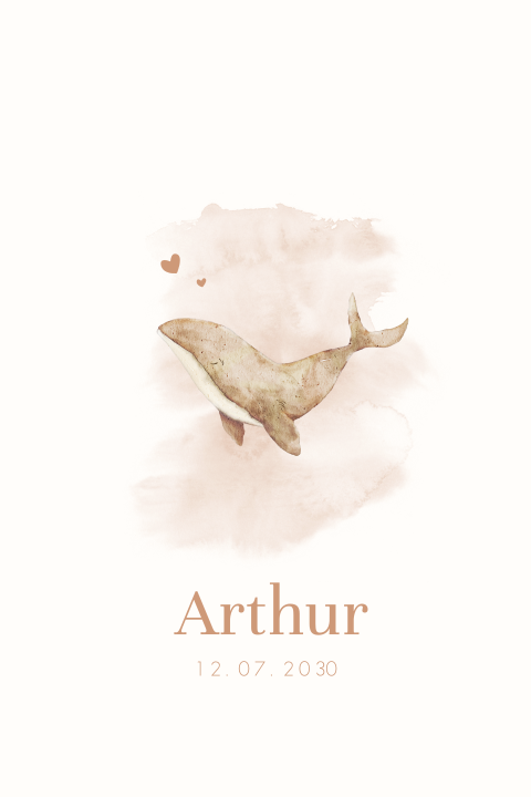 Geboortekaartje met illustratie van een walvis