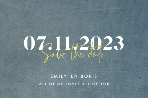 Elegante Save the date kaart in blauw met goudfolie