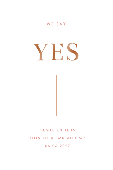 Minimalistische trouwkaart met Yes in hoogglans