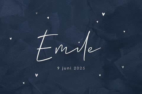 Geboortekaartje met donkerblauwe velvet-look en details van zilverfolie