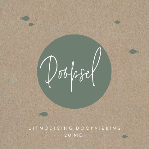 Doopkaartje met een natuurlijke kraftlook en groene visjes