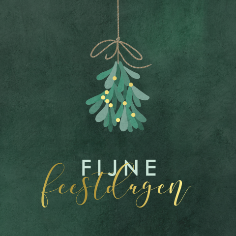 Kerstkaart met mistletoe en goudfolie