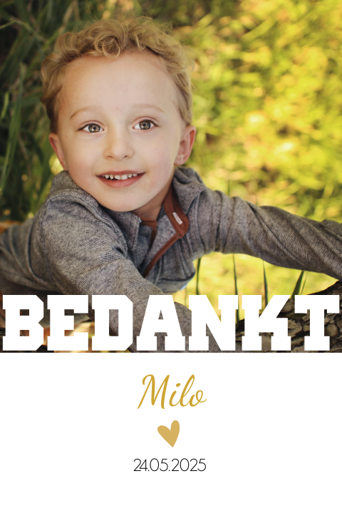 Bedankkaart communie met foto en hartje