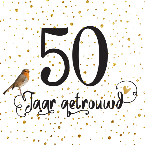 Uitnodiging voor huwelijksjubileum met gouden stippen en vogel