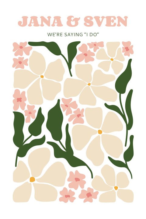 Trouwkaart met bloemenpatroon in zachte kleuren