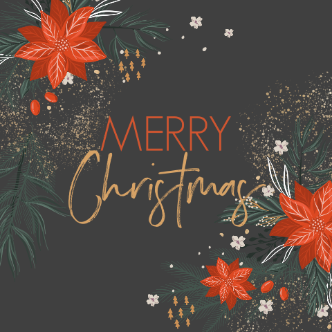 Klassieke kerstkaart met kerstbloem en glitter-look