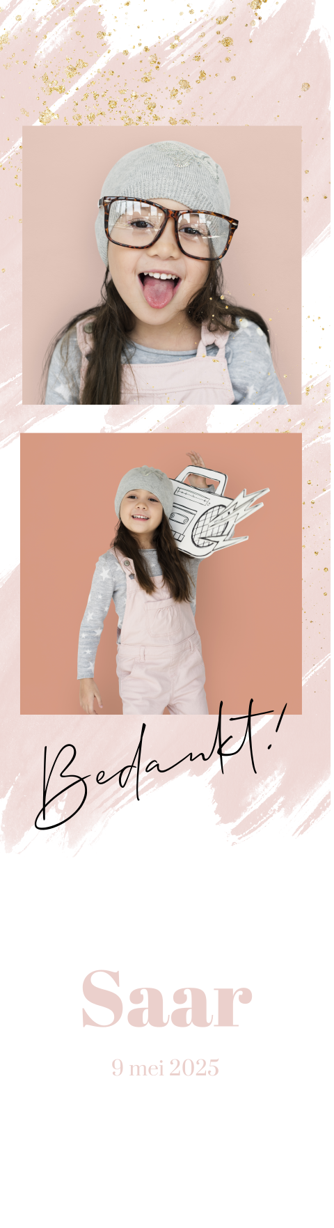 Bladwijzer communie met foto en roze watercolor