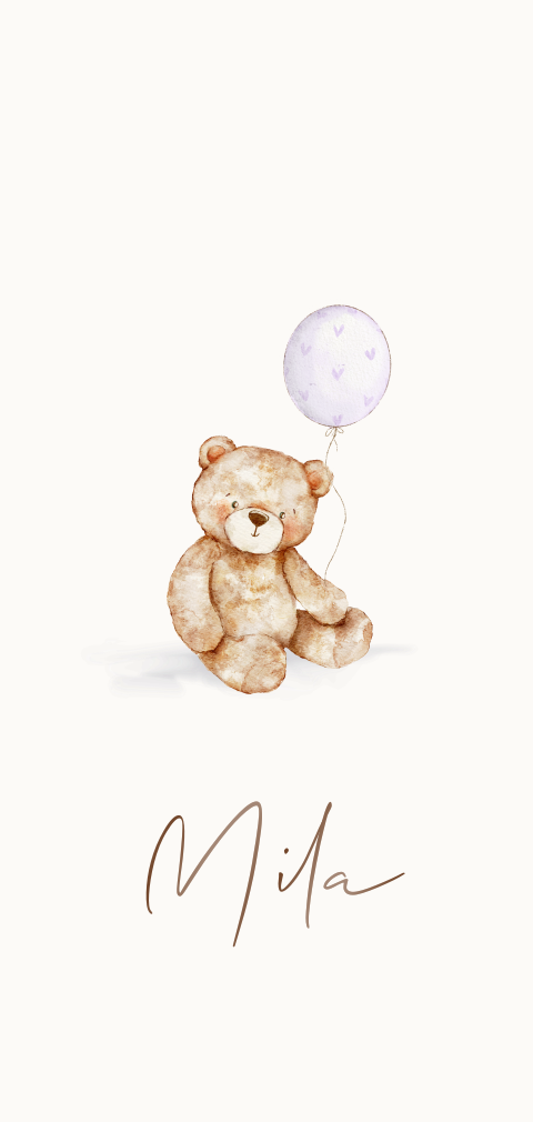 Geboortekaartje met schattige aquacolour teddybeer