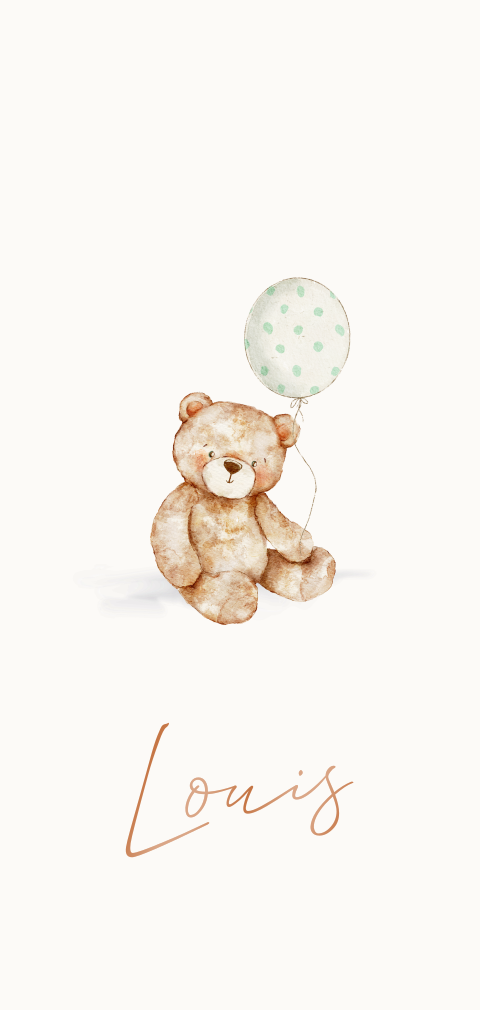 Geboortekaartje met schattig aquacolour teddybeertje