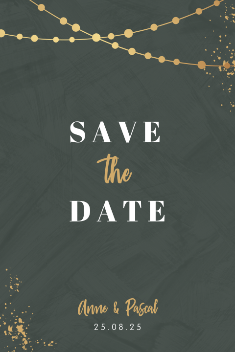 Save the date kaart met slingers op donkergroen