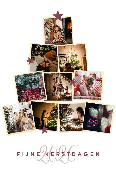 Kerstkaart met foto's in een kerstboom vorm