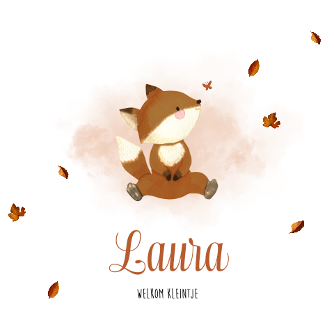 Lief geboortekaartje met vosje en blaadjes