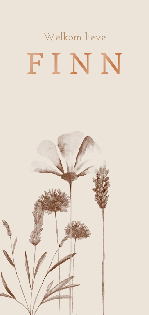 Geboortekaartje met droogbloemen en hoogglans