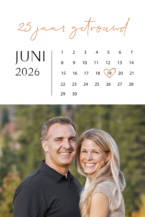 Uitnodiging 25 jaar huwelijk met kalender en foto